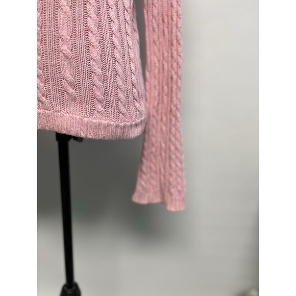 VTG Y2K Cable Knit Sweater L Pink Fitted V Neck Hooded Vampire Diaries Elena - Picture 3 of 13